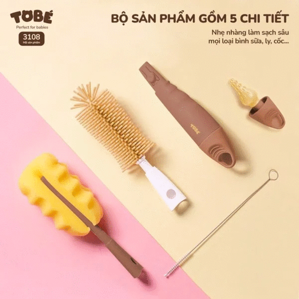 Bộ Cọ Bình Sữa Silicone 5 chi tiết Tobé 