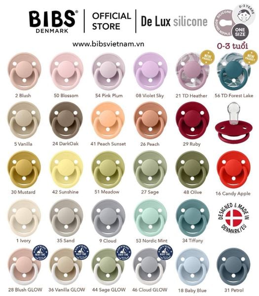  Ti giả cao cấp BIBS De Lux Silicone Đan Mạch cho bé 0-3y (kèm hộp đựng) 