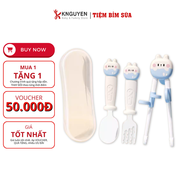  Set bộ 3 thìa, dĩa, đũa tập ăn cho bé kèm hộp đựng nhựa tiện lợi Bar-rot 