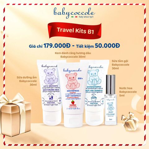  Set Babycocole Travel Kit B1 - (Sữa dưỡng ẩm + kem đánh răng+ Sữa tắm gội + nước hoa) 