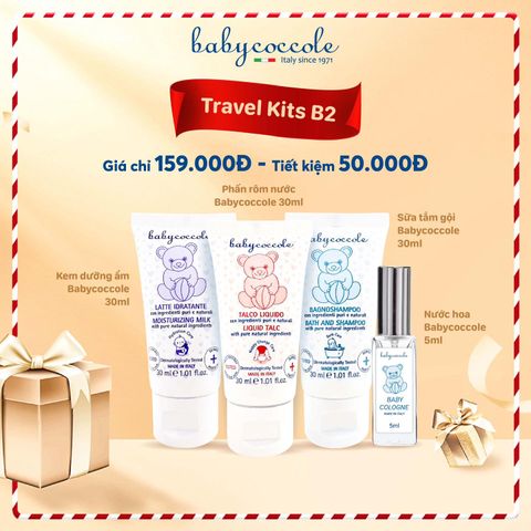  Set Babycocole Travel Kit B2 - (Sữa dưỡng ẩm + Phấn rôm nước + Sữa tắm gội + nước hoa) 