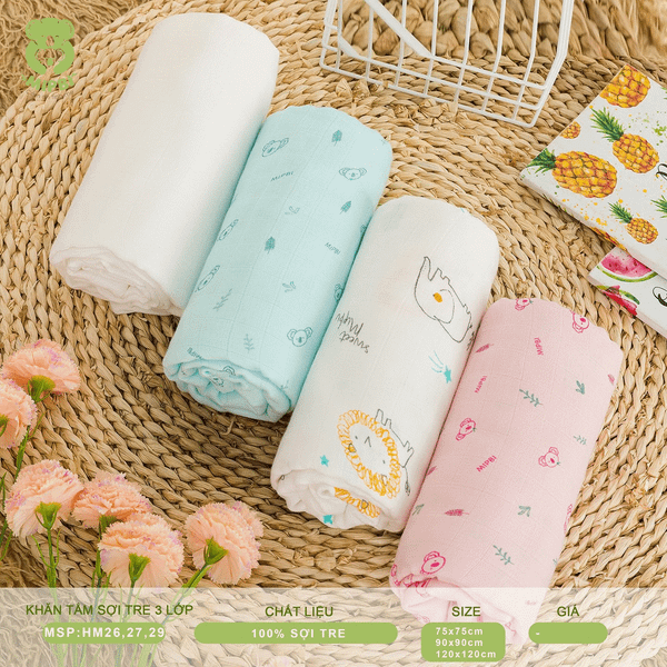  KHĂN TẮM MIPBI SỢI TRE -3 LỚP 120*120cm 