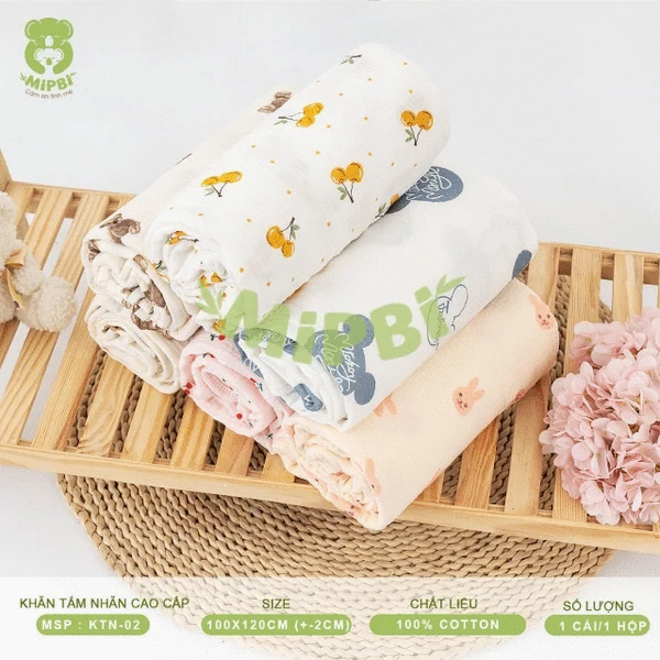  KHĂN TẮM MIPBI NHĂN CAO CẤP 4 LỚP - 100*120cm 