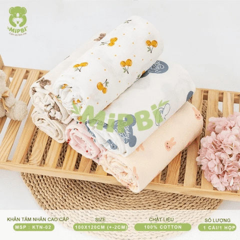  KHĂN TẮM MIPBI NHĂN CAO CẤP 4 LỚP - 100*120cm 