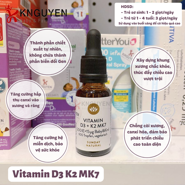  Vitamin D3 + K2 (MK7) Sunday Natural Đức 20ml 