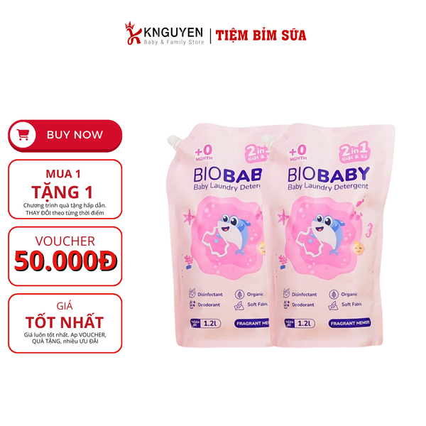  Nước giặt xả 2 trong 1 Bio Baby dành cho trẻ em túi 1.2 lít 