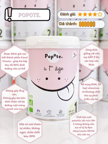  Sữa Công Thức Hữu Cơ Popote Bio Pháp (800g) 