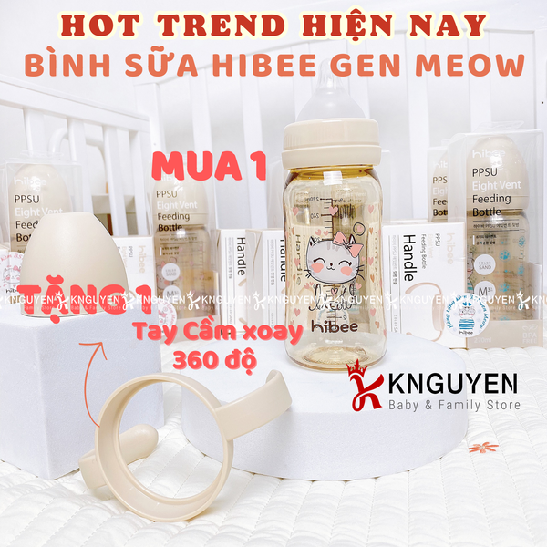  Bình Sữa Hibee Họa Tiết Mèo Xanh 