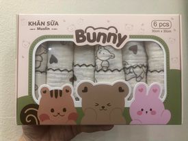  Set 6 Khăn Sữa Bunny Chất Liệu Muslin (30*30cm) 
