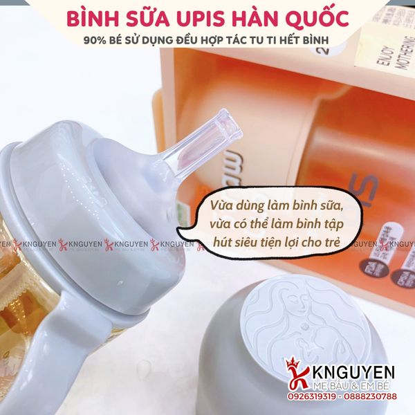  Cốc ống hút Upis Premium và tay cầm bình sữa/ bình hút (260ml) 