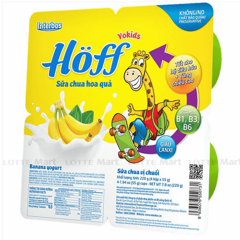  Sữa chua hoa quả trẻ em Hoff Đức 6m+ (4 hộp x 55g) 