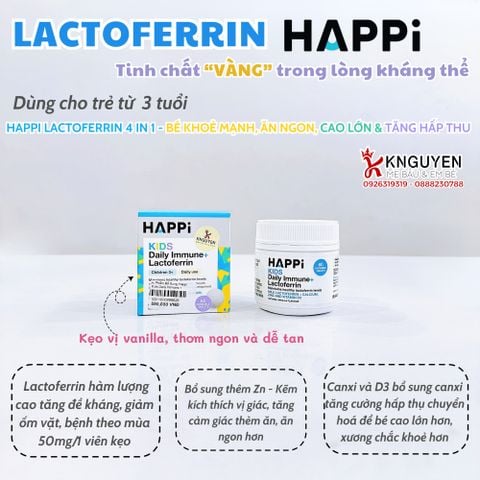  Thực Phẩm Bổ Sung Happi Kids Daily Immune + Lactoferrin (60 Viên) 