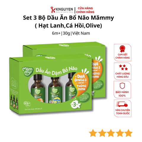  Set 3 Bộ Dầu Ăn Bổ Não Mămmy ( Hạt Lanh,Cá Hồi,Olive) 30mlx3 