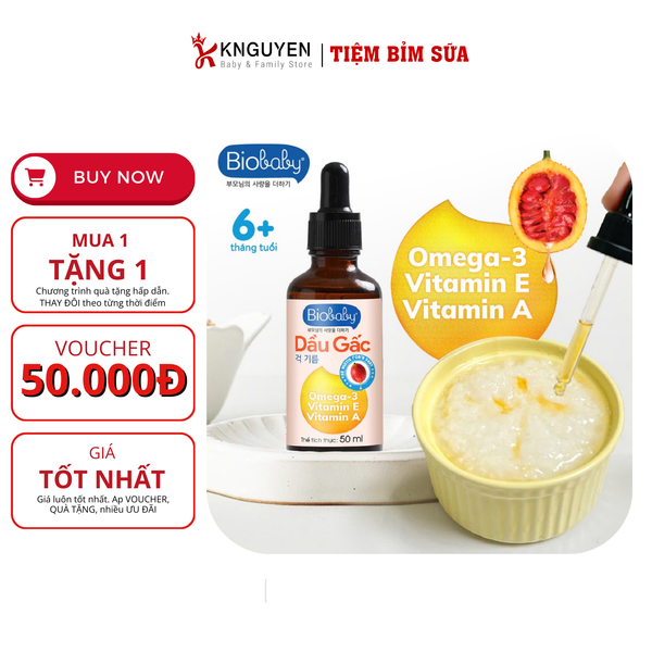  Dầu ăn dặm BioBaby 100% nguyên chất từ thiên nhiên cho bé từ 6M+ (50ml) 