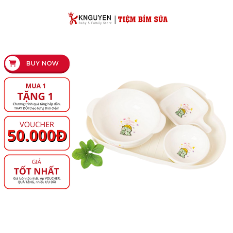  Bộ 3 bát đĩa sứ cho bé Coco Bear họa tiết đáng yêu 