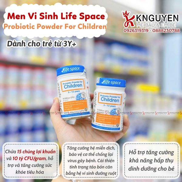 Men vi sinh cho bé Probiotic Powder for Children Life Space 60g (3-12Y) 