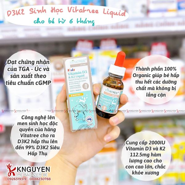  Siro bổ sung D3 & K2 Vitatree Kids Vitamin Liquid 