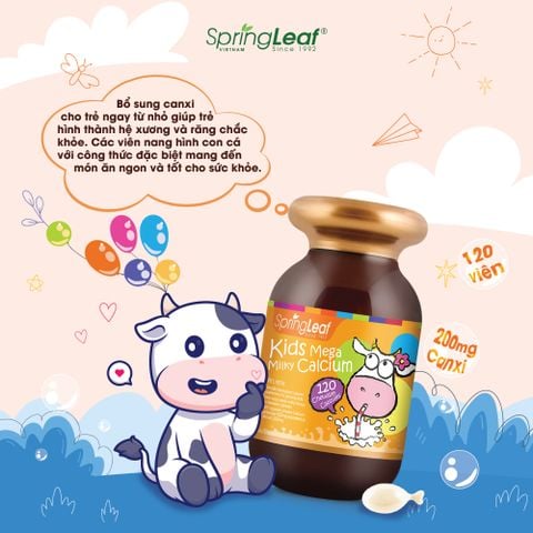  Viên Nhai Bổ Sung Canxi  Spring Leaf Kids Mega Milky Calcium Úc 60 viên 