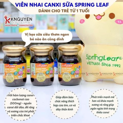  Viên Nhai Bổ Sung Canxi  Spring Leaf Kids Mega Milky Calcium Úc 60 viên 
