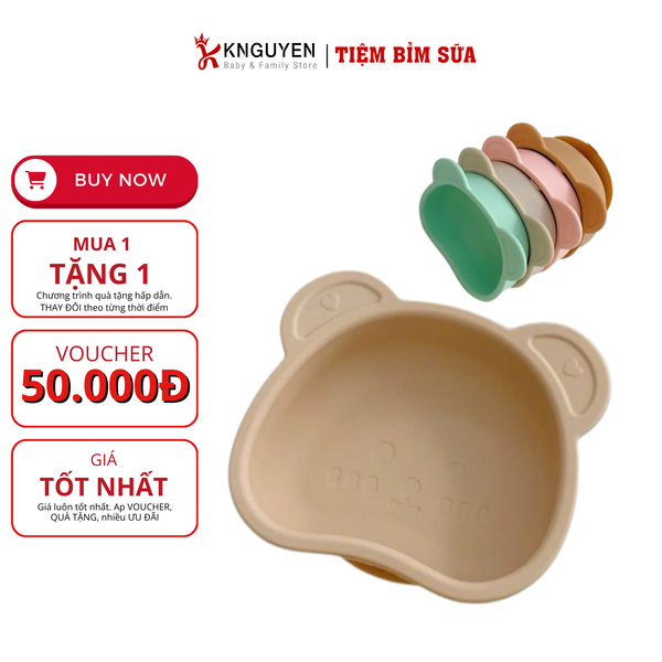  Bát  Ăn Dặm Silicon Coco Bear Hình Gấu Cong Có Đế Hít Chống Đổ 