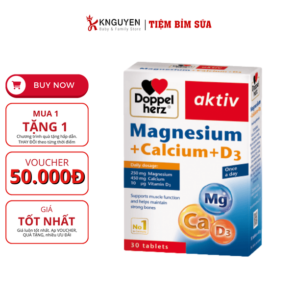  Thuốc Magnesium + calcium+d3 Doppelherz 30 viên 