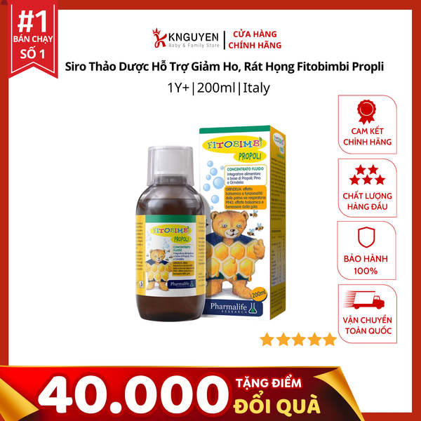  Siro Thảo Dược Hỗ Trợ Giảm Ho, Rát Họng Fitobimbi Propli 200ml 