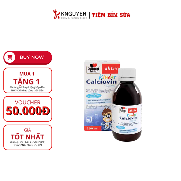  Doppelherz Kinder Calciovin Liquid - Bổ sung canxi 200ml 