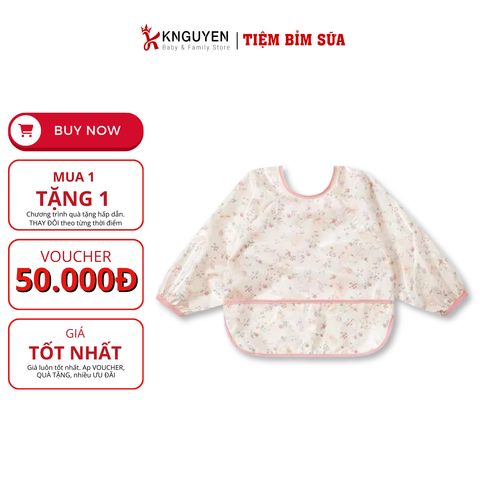  Áo ăn dặm dài tay có máng hứng họa tiết hoạt hình 