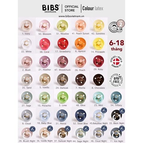 Ti giả cao cấp BIBS Colour Pacifier Natural Rubber (Cao Su Tự Nhiên) Đan Mạch cho bé (kèm nắp trứng) 