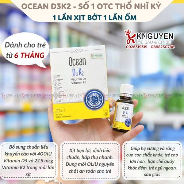  Ocean D3K2 Hỗ Trợ Bổ Sung Vitamin D3, K2 Cho Trẻ chai 20ml 