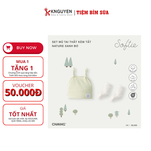  Set mũ tai thắt kèm tất Nature 