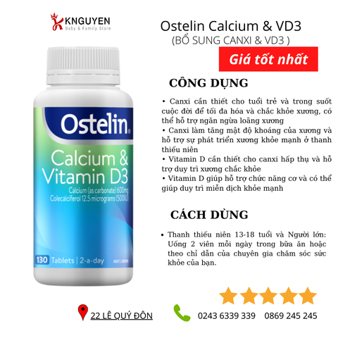  Calcium & Vitamin D3 - Ostelin 130 viên 