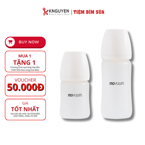  Bình Sữa Thủy Tinh Tráng Silicon Moyuum (Kèm Núm) 