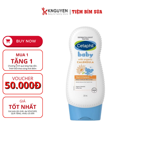  Sữa Tắm Gội Cetaphil Baby ORGANIC CALENDULA Tinh Chất Hoa Cúc 230ml (Hàng công ty) 