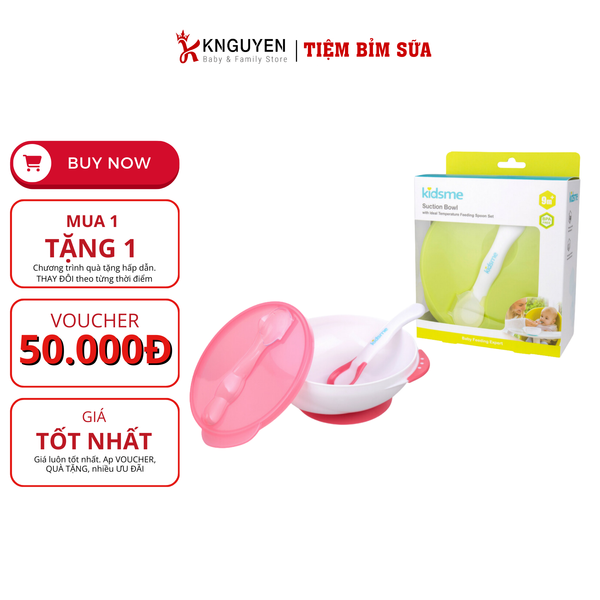  Bộ Tô Chống Trượt Kèm Muỗng Báo Nhiệt Kidsme (9M+) 