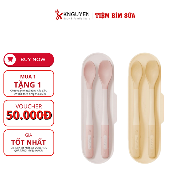  Set 2 Thìa Ăn Dặm Moyuum Premium Silicone Baby Food Spoon 