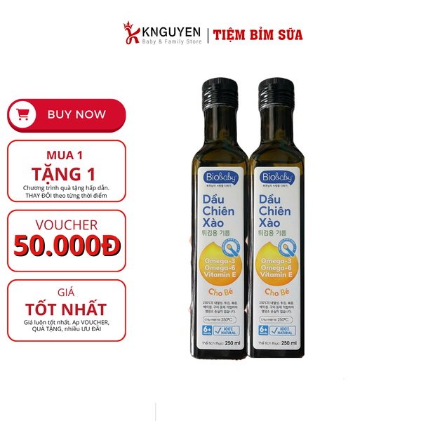  Dầu Chiên Xào BioBaby 100% nguyên chất từ thiên nhiên cho bé từ 6M+(250ml) 
