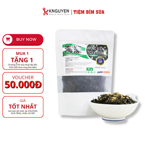  Rong biển sấy giòn ăn liền vị cháy tỏi JapiFoods (20g) 
