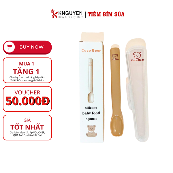  Thìa Ăn Dặm Silicon Có Hộp Đựng Coco Bear 
