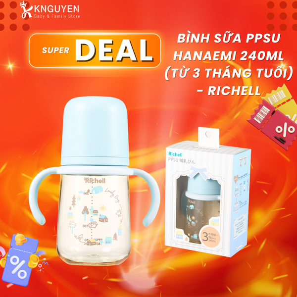  Bình sữa PPSU Hanaemi 240ml (Từ 3 tháng tuổi) - Richell 