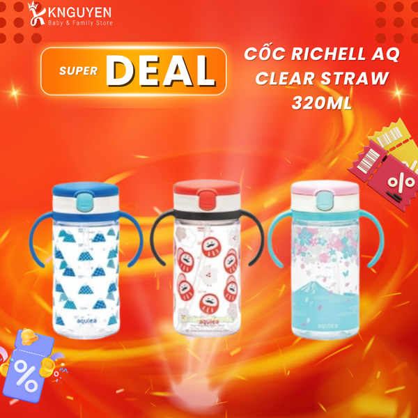  Cốc Richell AQ Clear Straw 320ml 