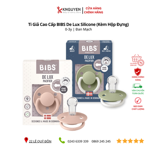  Ti giả cao cấp BIBS De Lux Silicone Đan Mạch cho bé 0-3y (kèm hộp đựng) 