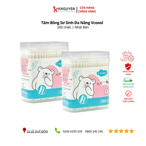  Bông Tăm Sơ Sinh Đa Năng Vcoool Lõi giấy cao cấp 200 chiếc 