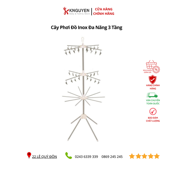  Cây Phơi Đồ Inox Đa Năng 3 Tầng 