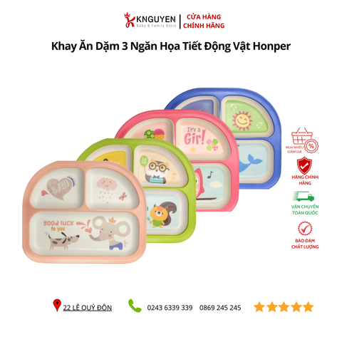  Khay Ăn Dặm 3 Ngăn Họa Tiết Động Vật Honper 