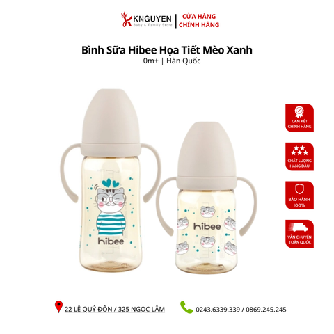  Bình Sữa Hibee Họa Tiết Mèo Xanh 