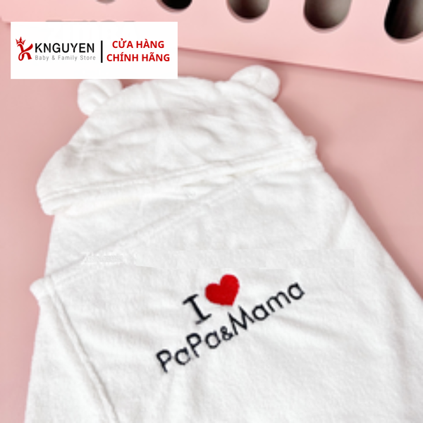  Khăn bông tắm có mũ tai gấu họa tiết hoạt hình 