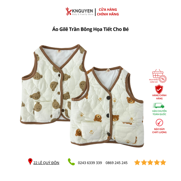  Áo Gilê trần bông họa tiết cho bé 