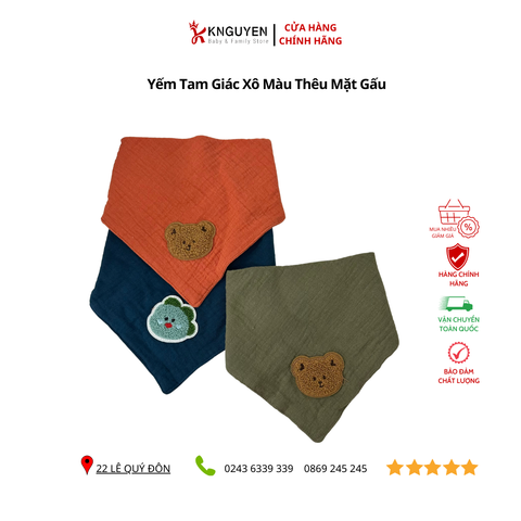  Yếm tam giác xô màu có thêu mặt gấu 