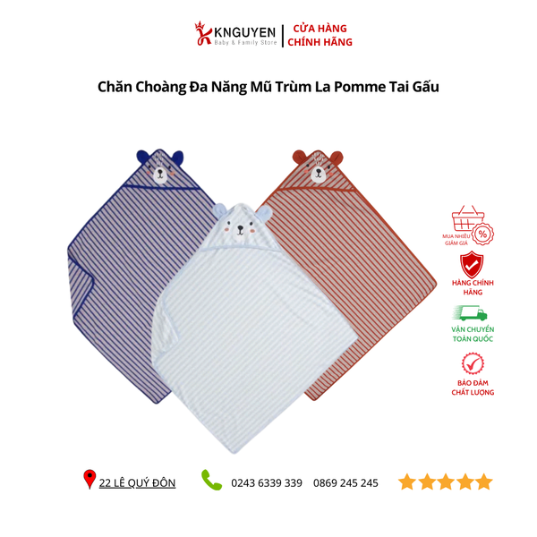  Chăn Choàng Đa Năng Mũ Trùm La Pomme Tai Gấu 